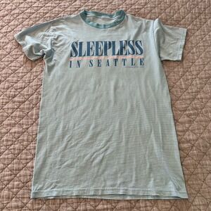 Vintage Sleepless in Seattle Graphic T Shirt Light Blue Striped 1993 Movie Tee L